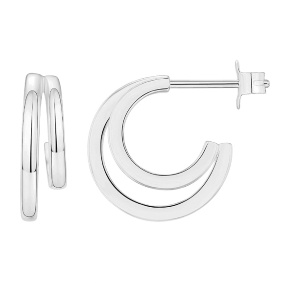 14K White Gold Plated Huggie Triple Split Hoop Earrings - Picture 6 of 6